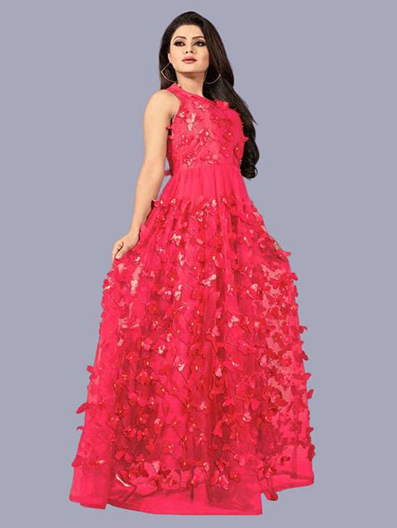 women pink s self designed leeveless fit & flare maxi dress - 22041359 - Zoom Image - 0