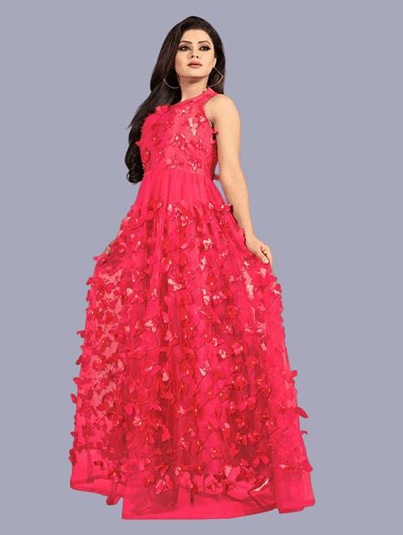 women pink s self designed leeveless fit & flare maxi dress - 22041359 - Standard Image - 2