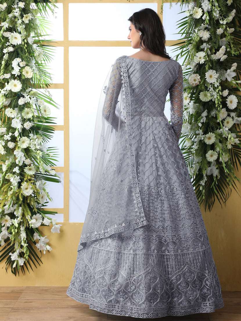 women embroidered fit & flare gown with dupatta - 22041363 - Standard Image - 2