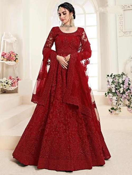women embroidered fit & flare gown with dupatta - 22041367 - Standard Image - 0