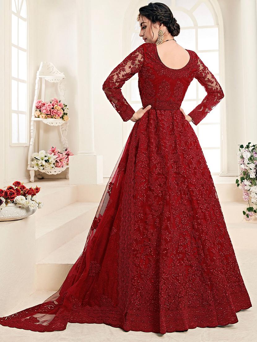 women embroidered fit & flare gown with dupatta - 22041367 - Standard Image - 2