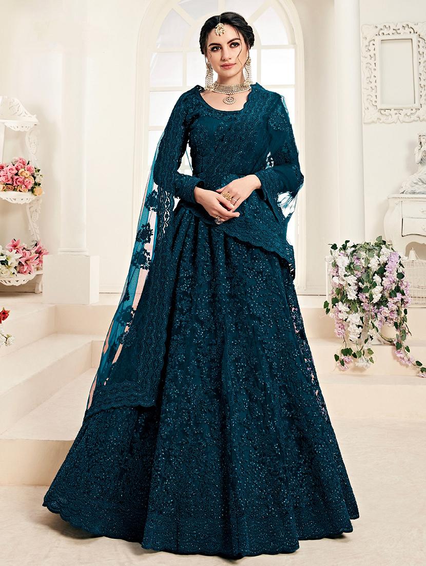 women embroidered fit & flare gown with dupatta - 22041368 - Standard Image - 2