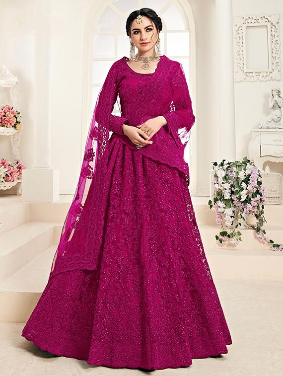 women embroidered fit & flare gown with dupatta