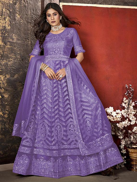 women embroidered fit & flare gown with dupatta - 22041370 - Standard Image - 2