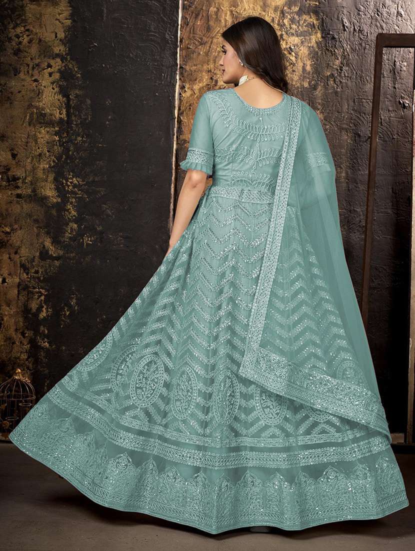 women embroidered fit & flare gown with dupatta - 22041371 - Standard Image - 2