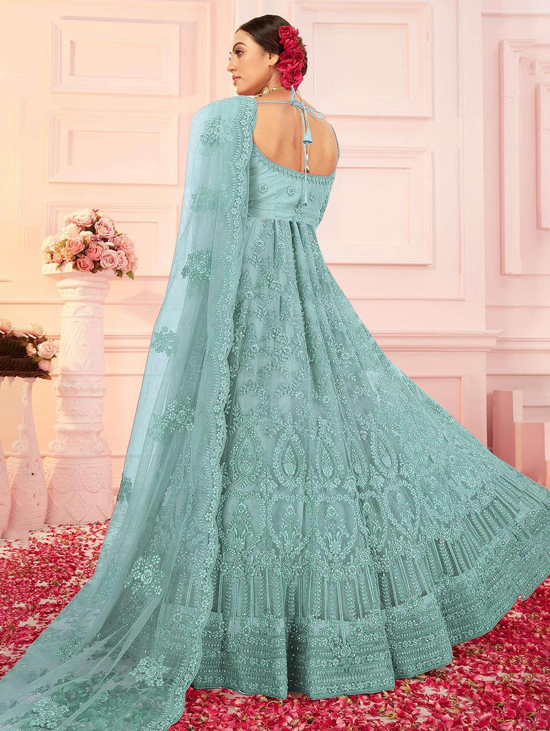 women embroidered fit & flare gown with dupatta - 22041373 - Standard Image - 2