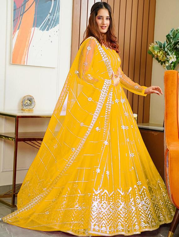 women embroidered fit & flare gown with dupatta - 22041378 - Standard Image - 2