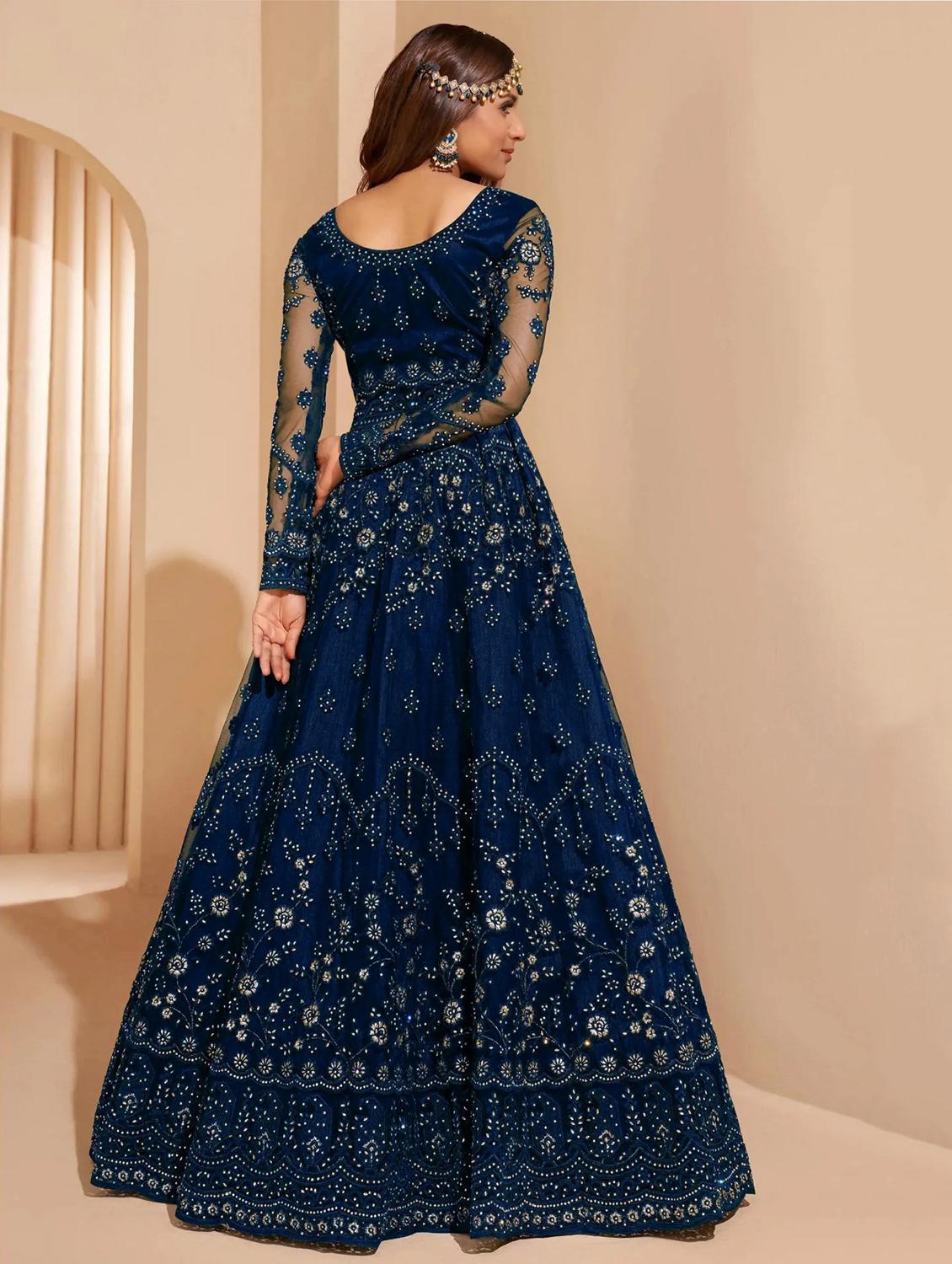 women embroidered fit & flare gown with dupatta - 22041386 - Standard Image - 2