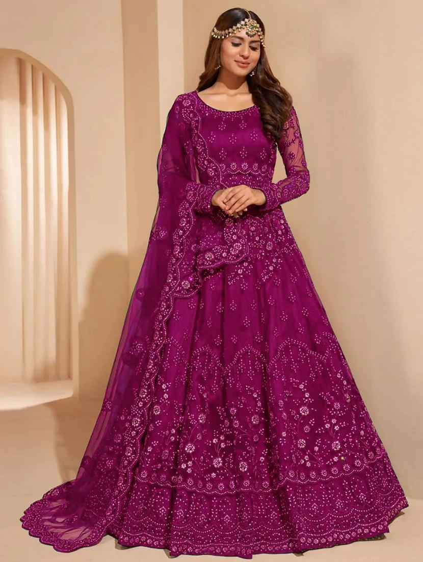 women embroidered fit & flare gown with dupatta