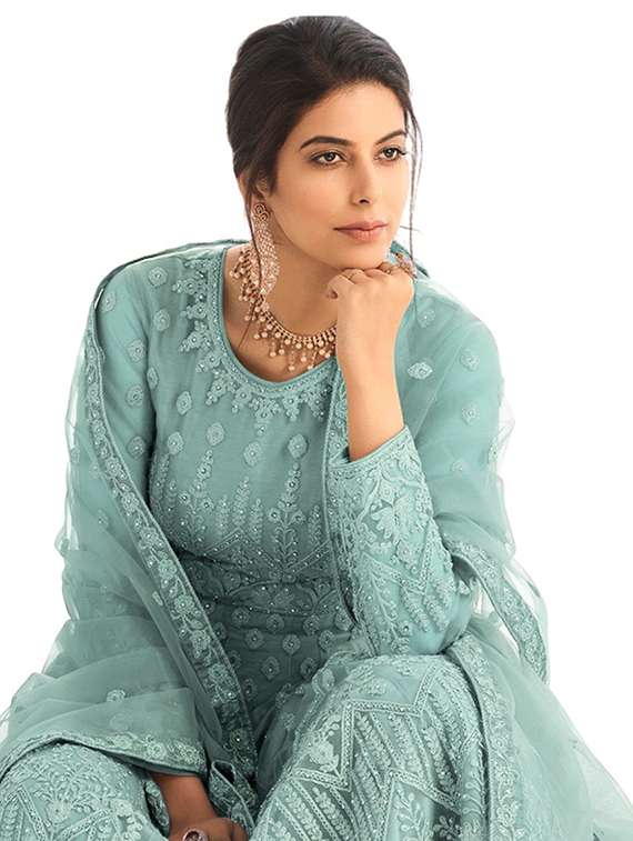 women embroidered fit & flare gown with dupatta - 22041391 - Standard Image - 2