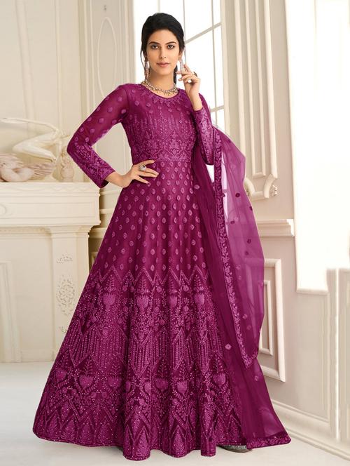 women embroidered fit & flare gown with dupatta - 22041392 - Standard Image - 0
