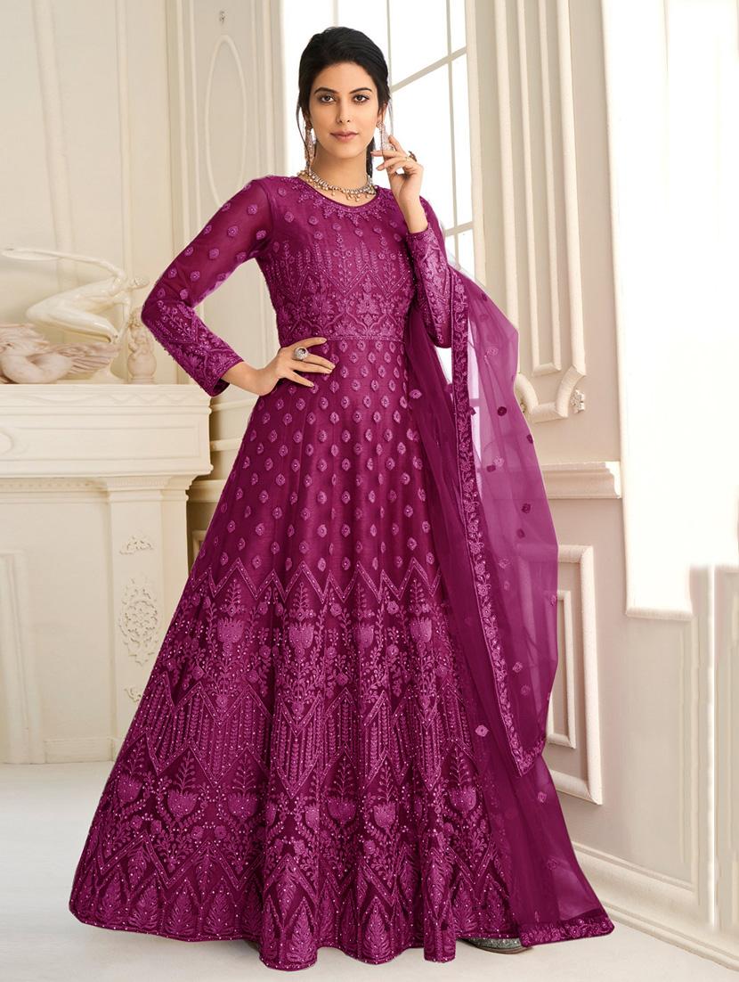 women embroidered fit & flare gown with dupatta - 22041392 - Zoom Image - 0