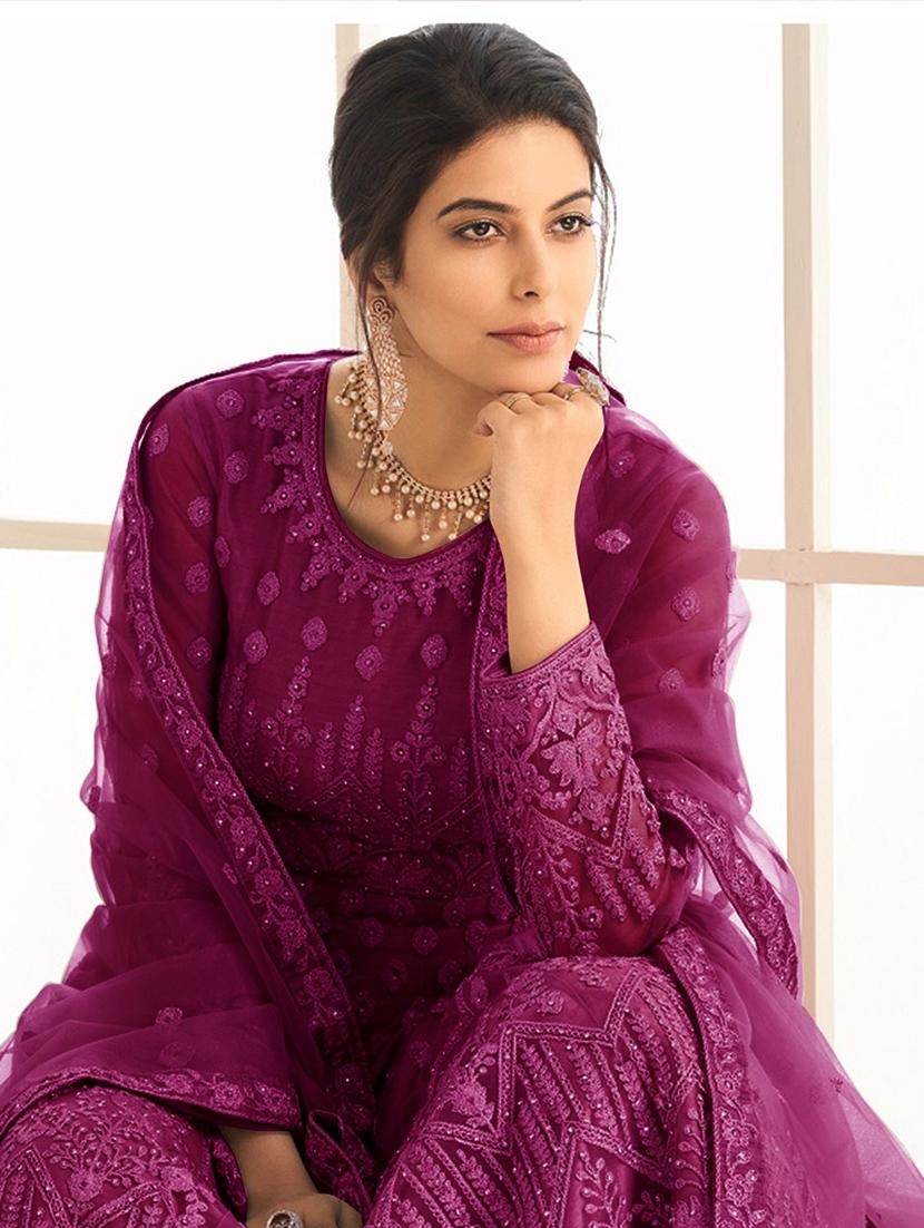 women embroidered fit & flare gown with dupatta - 22041392 - Standard Image - 2