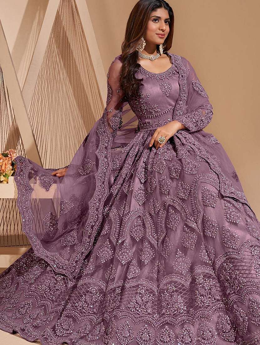 women embroidered fit & flare gown with dupatta - 22041393 - Standard Image - 2