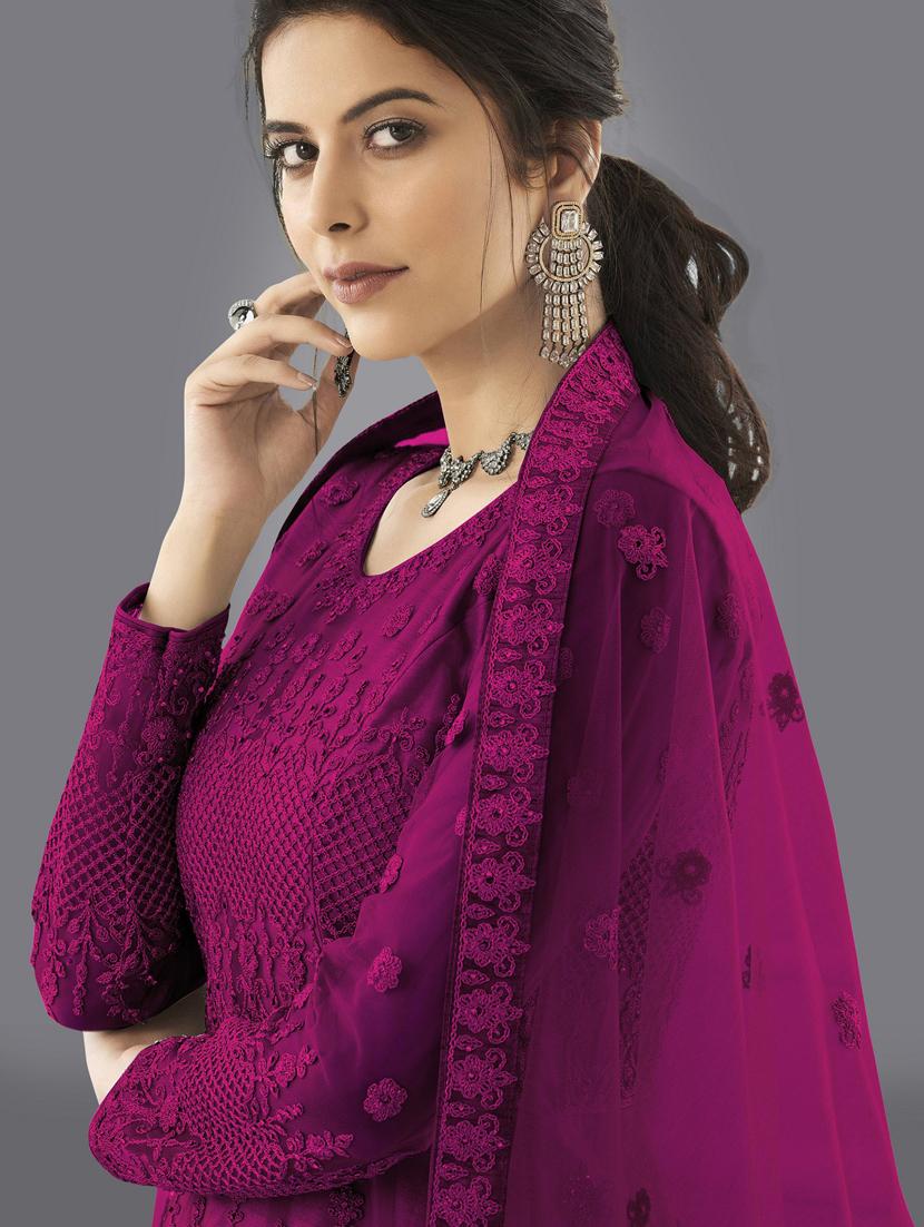 women embroidered fit & flare gown with dupatta - 22041400 - Standard Image - 2
