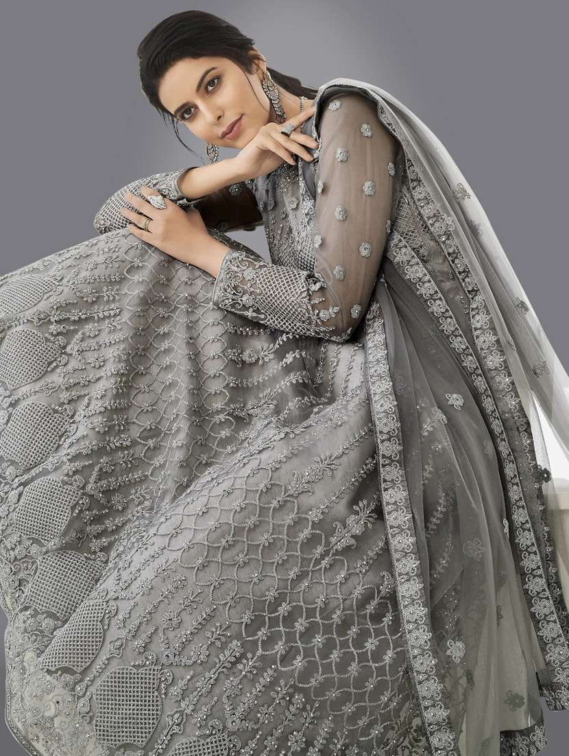women embroidered fit & flare gown with dupatta - 22041401 -  Standard Image - 2