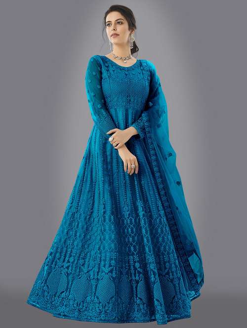 women embroidered fit & flare gown with dupatta - 22041402 -  Standard Image - 0