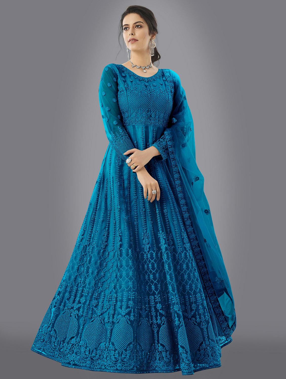 women embroidered fit & flare gown with dupatta - 22041402 -  Zoom Image - 0