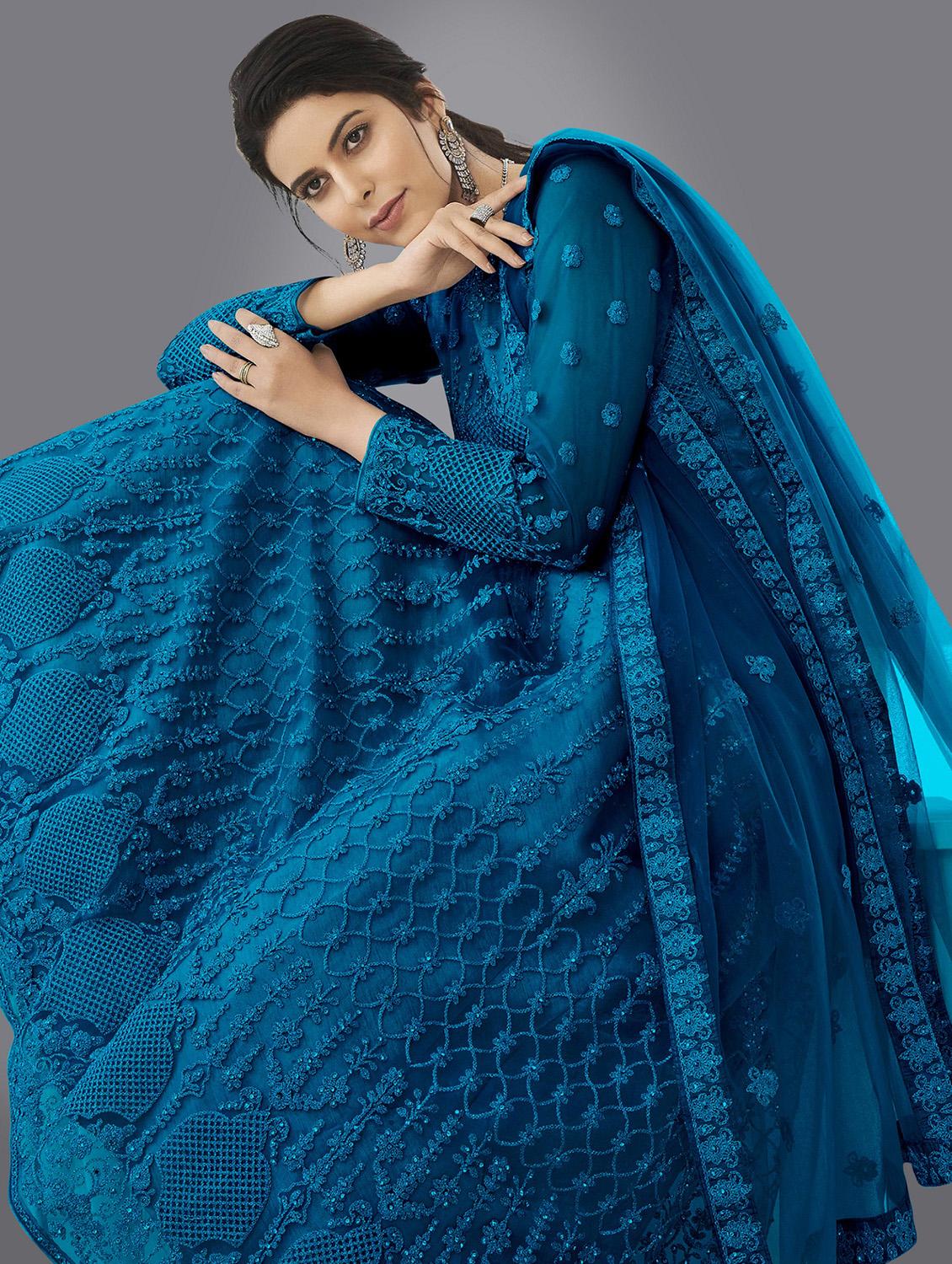 women embroidered fit & flare gown with dupatta - 22041402 - Standard Image - 2