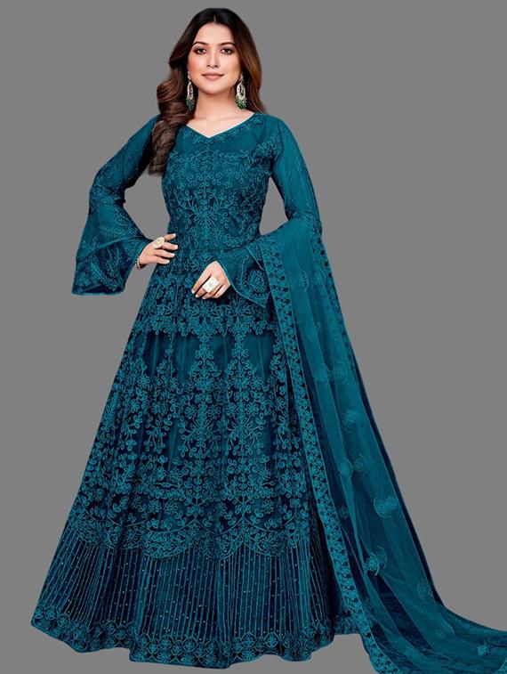 women embroidered fit & flare gown with dupatta - 22041405 - Zoom Image - 0