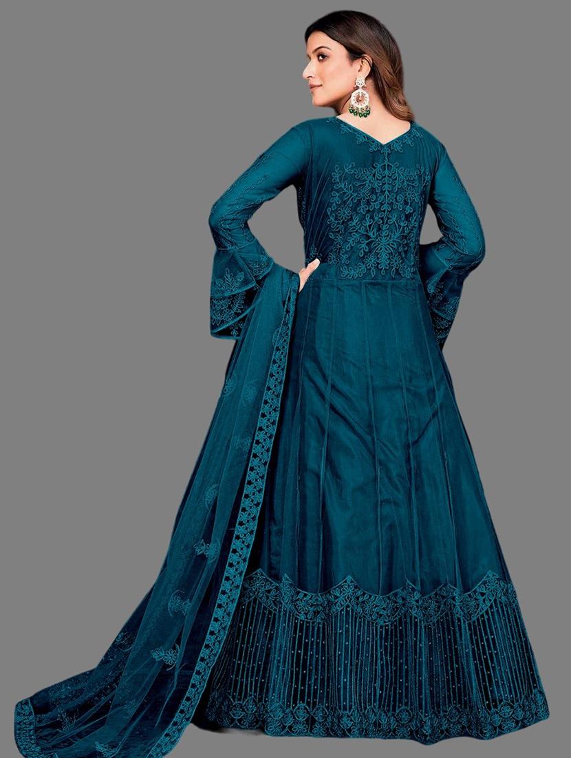 women embroidered fit & flare gown with dupatta - 22041405 - Standard Image - 2
