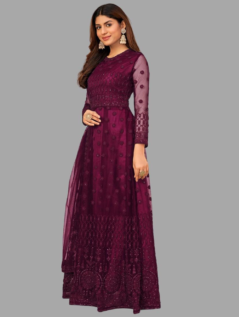 women embroidered fit & flare gown with dupatta - 22041406 - Standard Image - 2