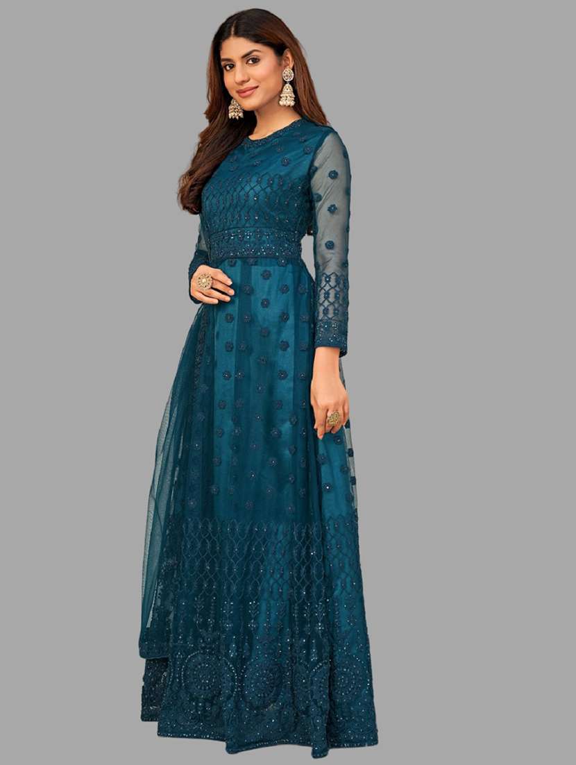 women solid with work long sleeve fit & flare gown - 22041407 - Standard Image - 2