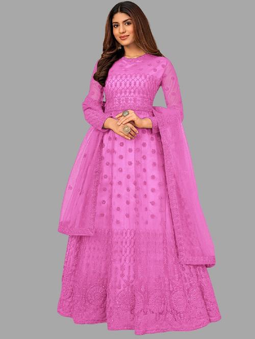 women embroidered fit & flare gown with dupatta - 22041408 - Standard Image - 0