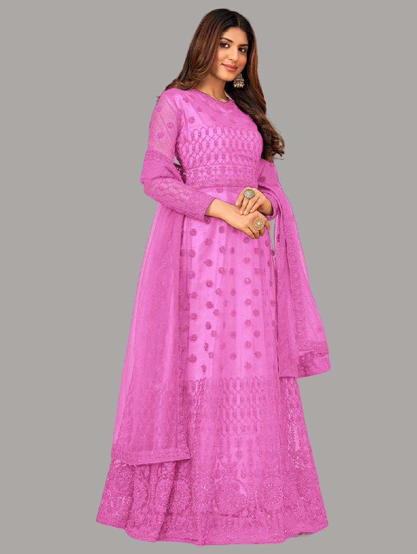 women embroidered fit & flare gown with dupatta - 22041408 - Standard Image - 2