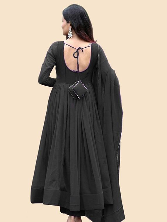 black georgette fit & flare gown - 22041409 - Standard Image - 2