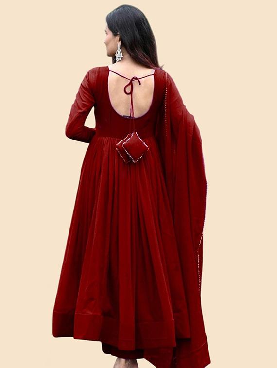 maroon georgette fit & flare gown - 22041412 - Standard Image - 2