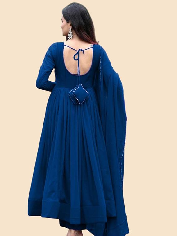 teal georgette fit & flare gown - 22041413 - Standard Image - 2