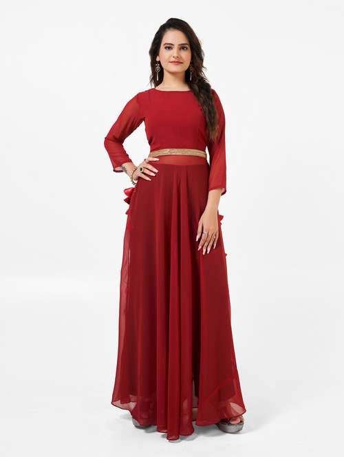 women solid three quarter sleeve flared kurta - 22041415 -  Standard Image - 0