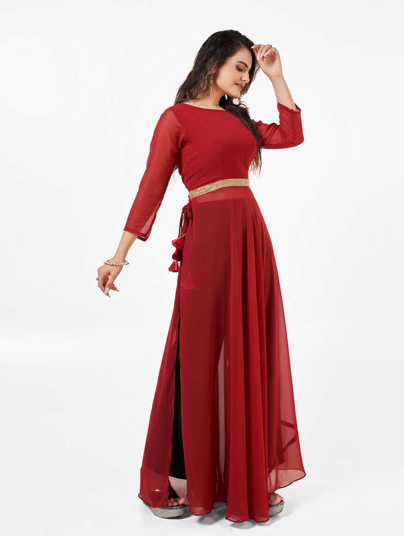 women solid three quarter sleeve flared kurta - 22041415 -  Standard Image - 2