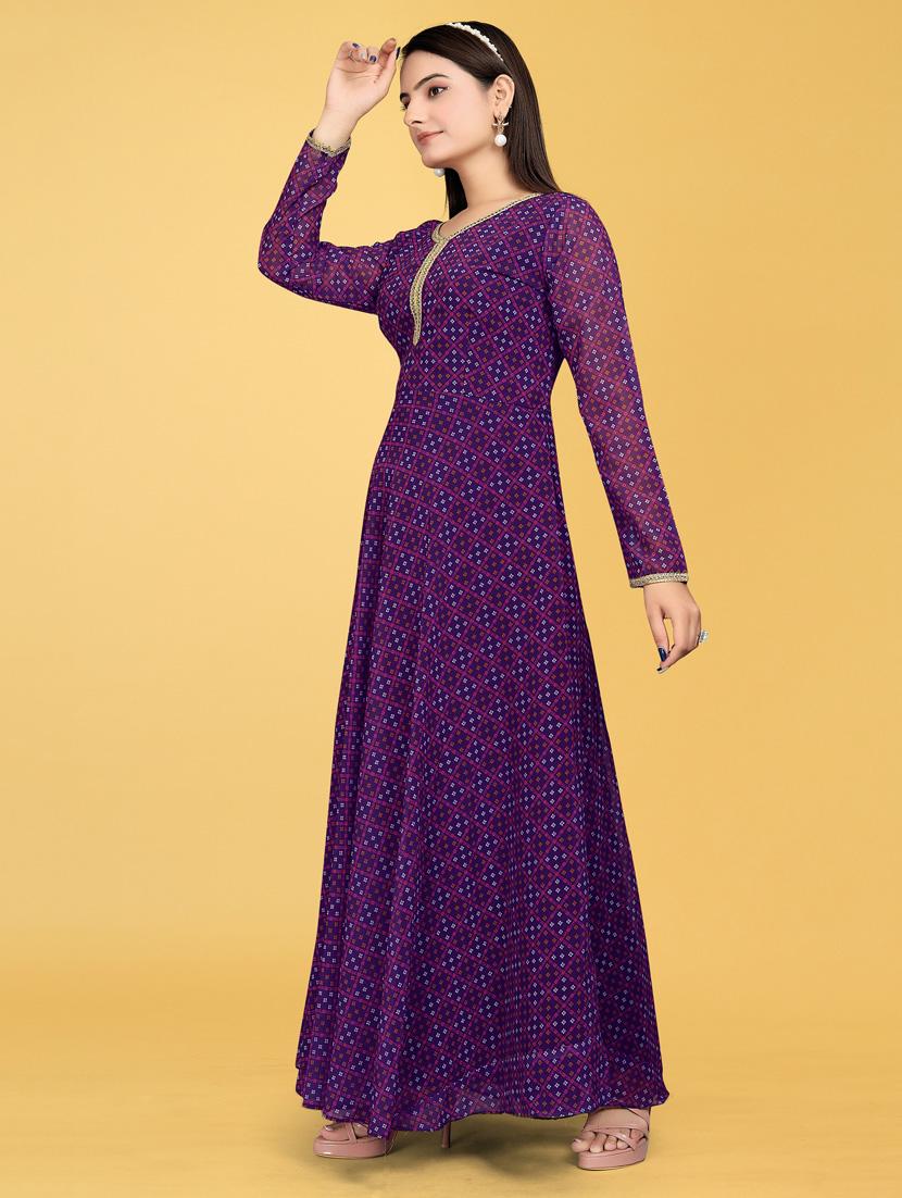 women printed long sleeve fit & flare gown - 22041416 - Standard Image - 2
