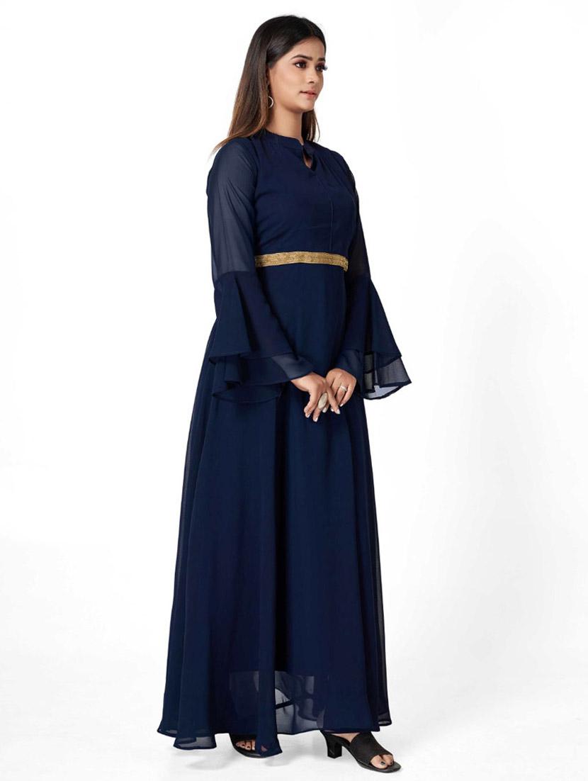 women solid bell sleeve fit & flare gown - 22041417 - Standard Image - 2