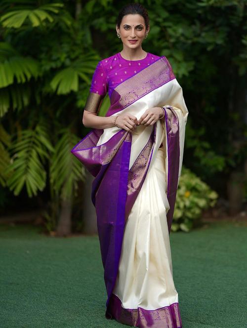 women solid with bordered saree with blouse - 22041426 - Standard Image - 0