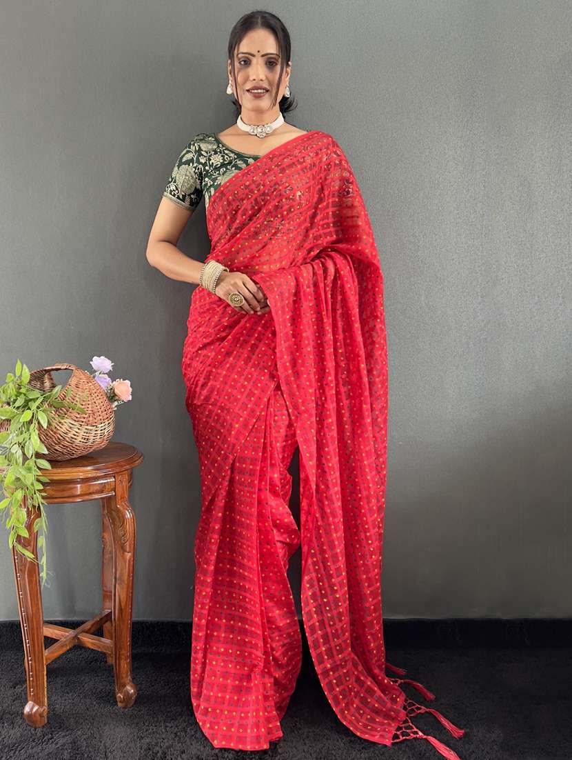 women bandhani printed saree with blouse - 22041435 - Standard Image - 2