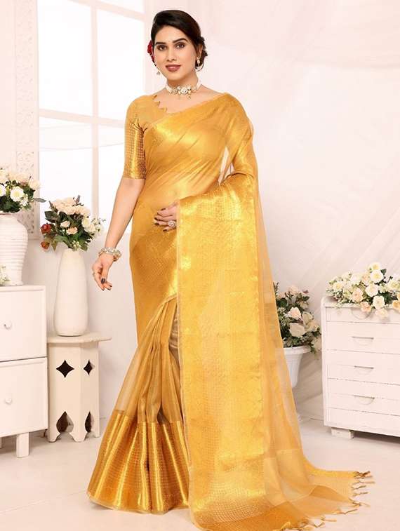 women solid with bordered saree with blouse - 22041439 - Zoom Image - 0