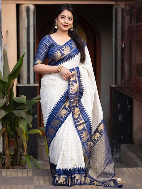 women checkered bordered saree with blouse - 22041473 - Standard Image - 0