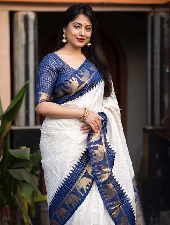 women checkered bordered saree with blouse - 22041473 - Standard Image - 2