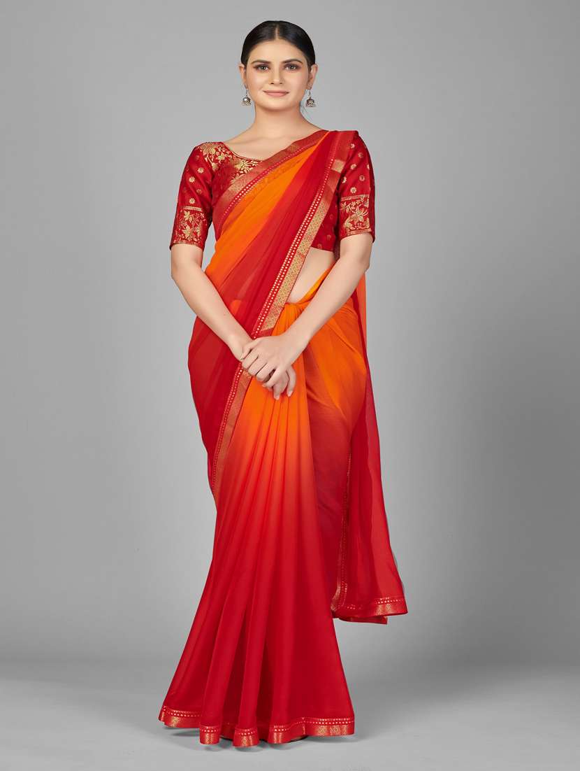 women ombre printed bordered saree with blouse