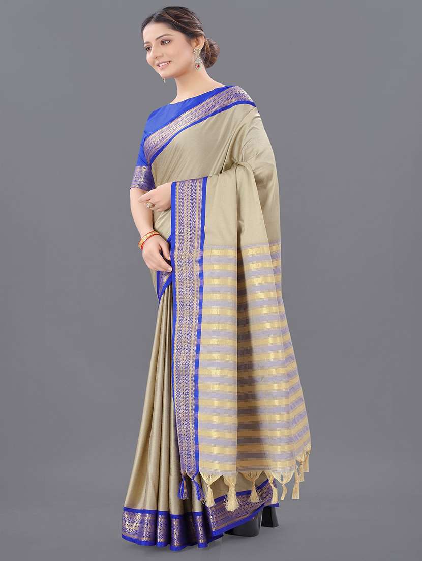 women solid with bordered saree with blouse - 22041564 - Standard Image - 2