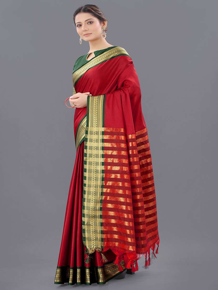 women solid with bordered saree with blouse - 22041568 - Standard Image - 2