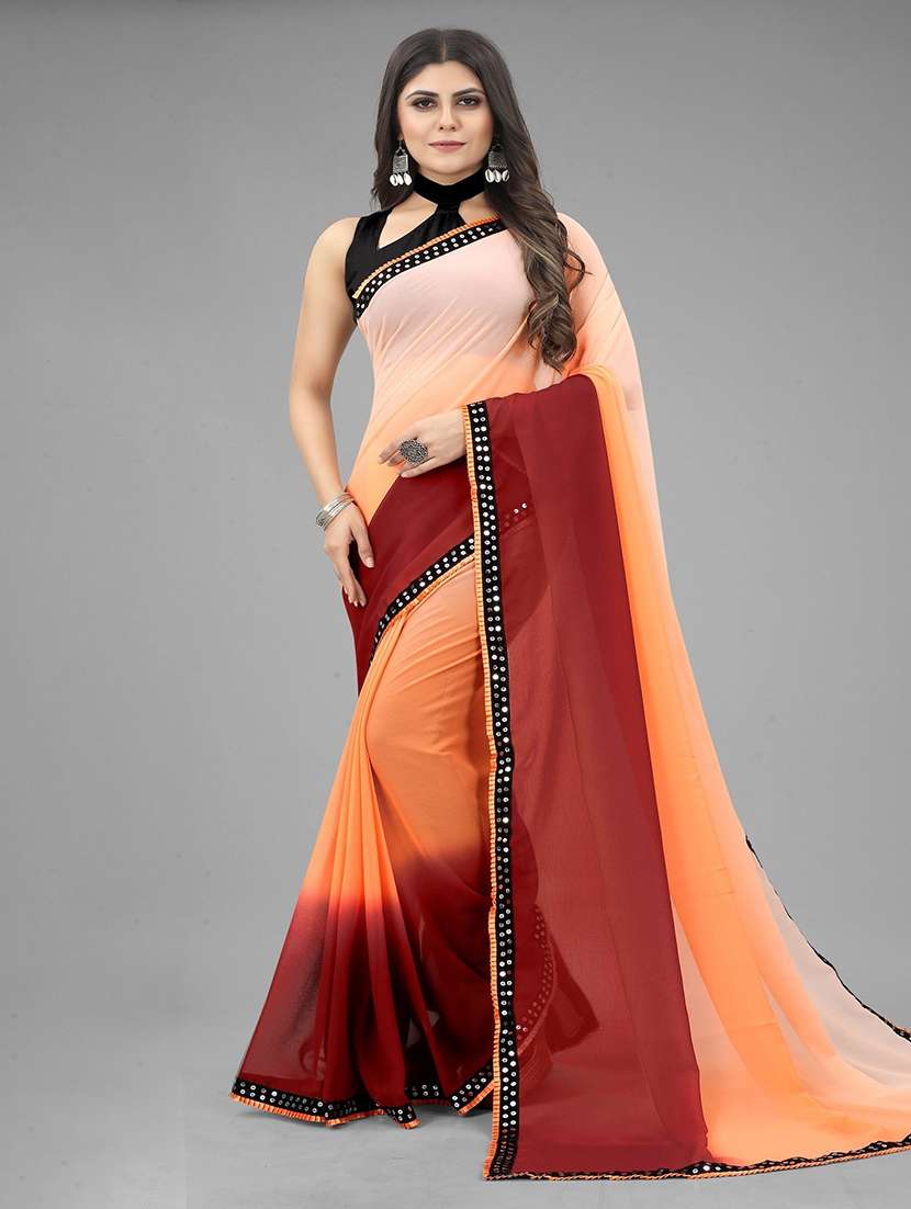 women ombre printed bordered saree with blouse - 22041583 - Zoom Image - 0