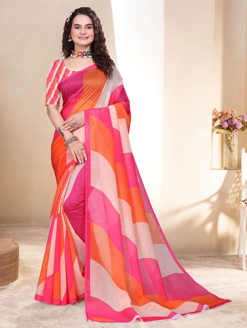 women printed casual wear saree with blouse