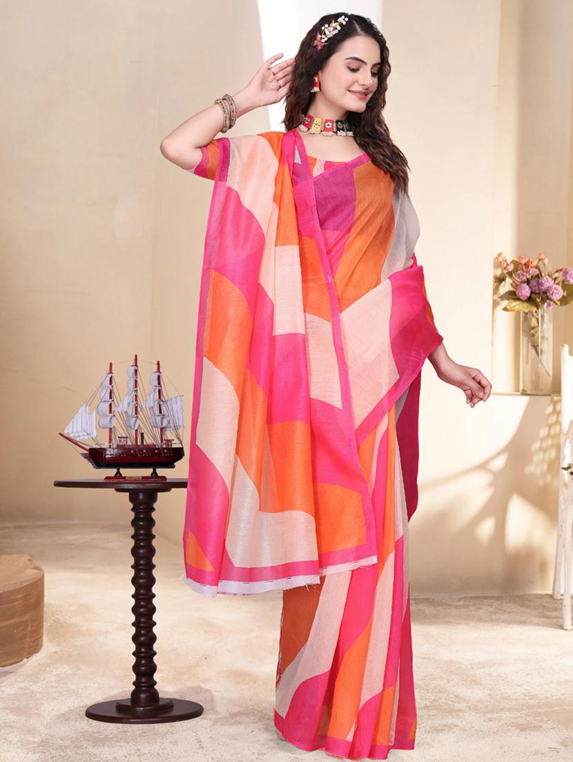 women printed casual wear saree with blouse - 22041600 - Standard Image - 2