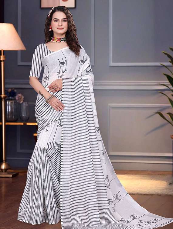 women printed casual wear saree with blouse