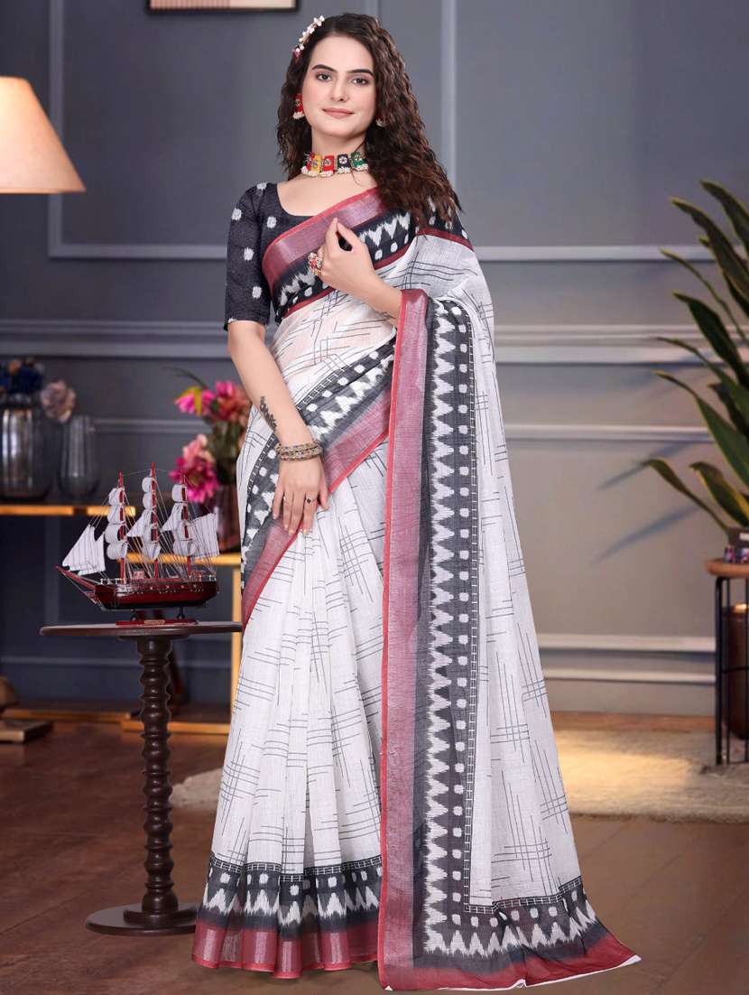 women printed casual wear saree with blouse