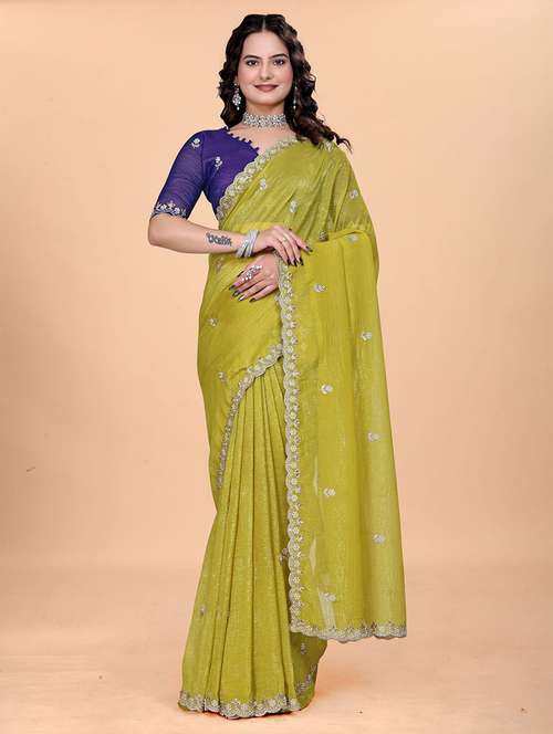 women solid with work embroidered saree with blouse - 22041622 - Standard Image - 0